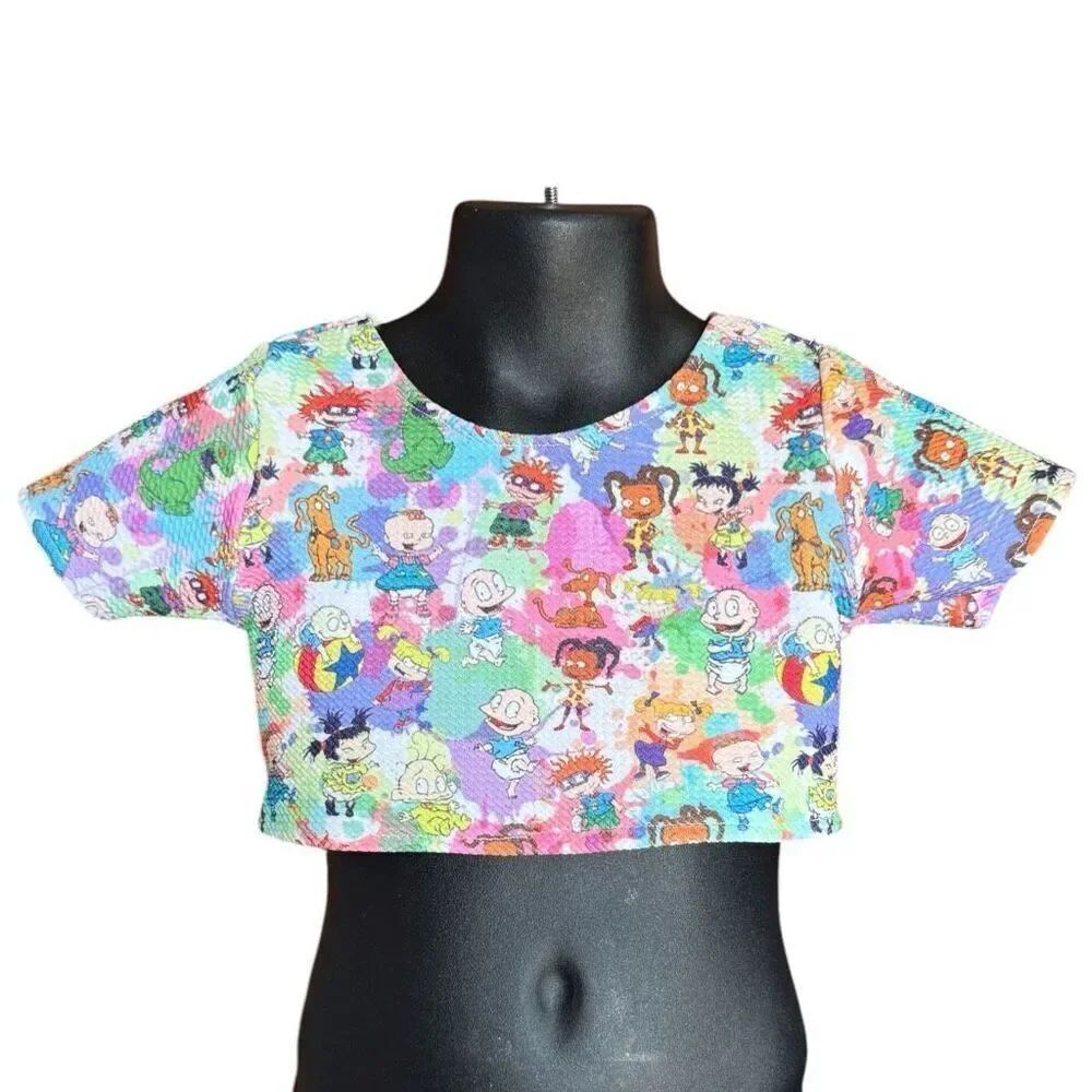 Baby Girls Upcycled Duv’s Landing Y2K Rugrats Cartoon Crop Tee Top - 6-9 mo